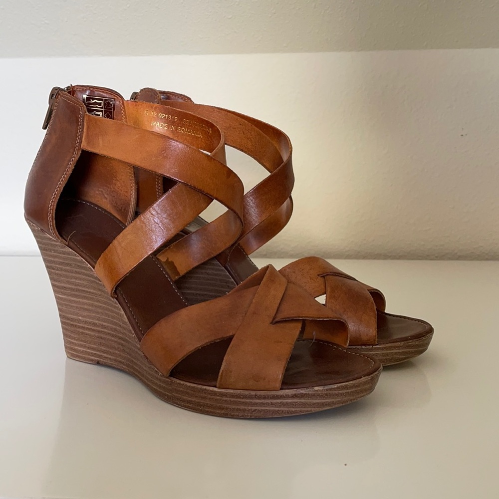 Topshop Tan Leather Wedge Heels